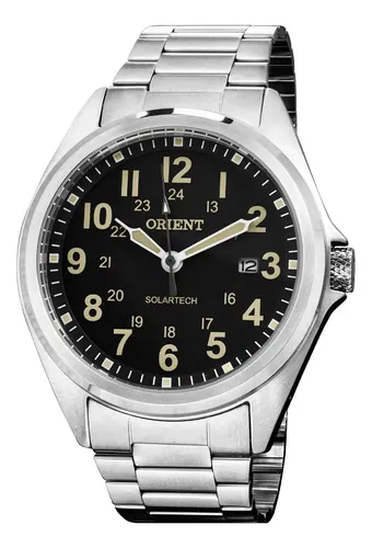 Relógio orient solartech mbss1492 p2sx correia prateado bisel pra...
