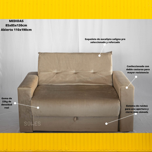 Sillon Dos Cuerpos Sofa Cama Chenille Anti Desgarro 1.30mts Gris Oscuro Chenille Anti Desgarro