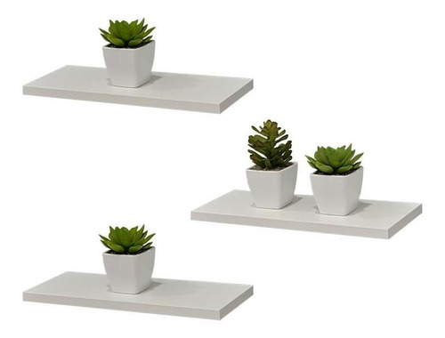 Imagem 2 de 7 de Kit 3 Prateleiras 40 X 20cm Branca Suporte Invisível