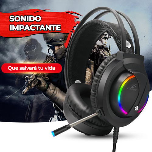 Diadema Audifonos Gamer Rgb Led Colores Ps4 Xbox Pc Laptop Color Negro