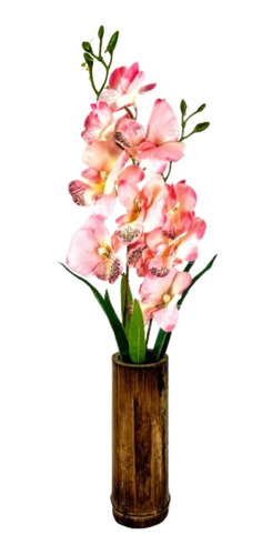 Vaso Bambo Natural + Orquídea Artificial =  Arranjo Sala