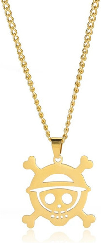 Collar Para Hombre Mujer Con Dije Cráneo One Piece Color Oro