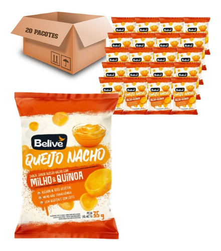 Kit 20 Snack Milho & Quinoa Belive Sabor Queijo Nacho 35g