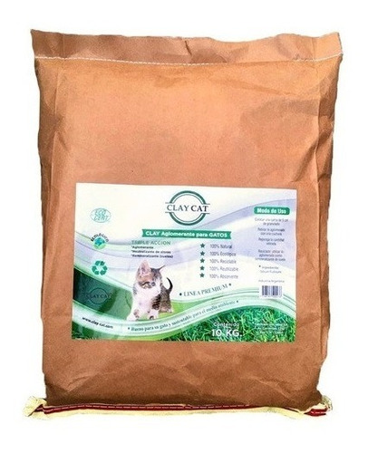 Imagen 3 de 10 de Piedras Sanitaria Gatos Aglomerante Clay Cat 10kg Reciclable