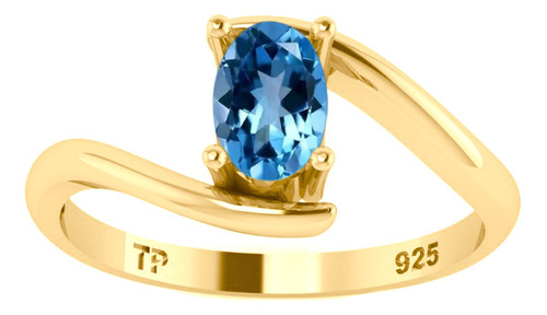 Anel Miami Prata 925 Dourada Ouro 18k - Topázio Azul