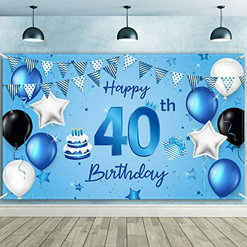 Feliz 40 Cumpleaños Banner Telón De Fondo Azul Tela Extra Gr