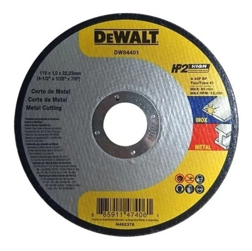 Disco 115mm X 1mm Acero Inox Metal Dewalt Dw84401 Corte