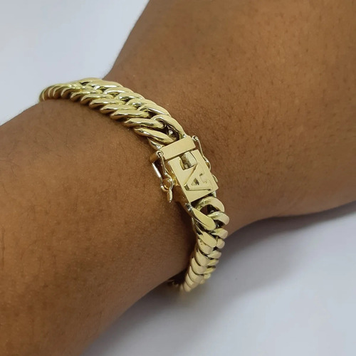 Pulseira Elos Duplos 20 Gramas Ouro 18k 750 Fecho Letra