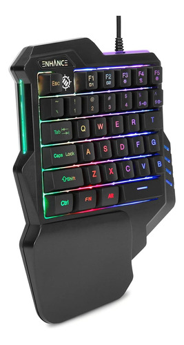 Teclado Negro De Una Mano Teclas Usb Retroiluminado Led