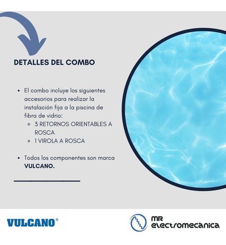 Imagen 2 de 10 de Kit Vulcano Piscina Fibra Vidrio: 3 Retornos + 1 Virola