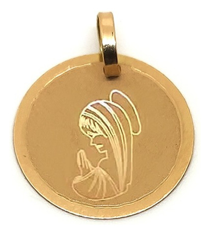 Medalla Oro 18k 130 Virgen Niña Grabada 13mm Comuniones