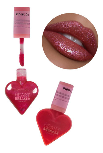Brillo De Labios Lip Gloss Glitter Heart Breaker Pink21 Acabado Brillante Color 06