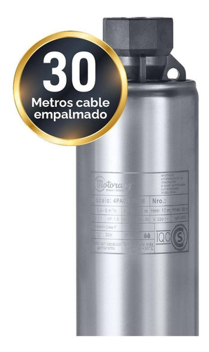 Bomba Sumergible Pozo Motorarg 4pack80 30 Mts Cable 0.8 Hp
