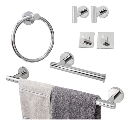 Set De 7 Accesorios De Baño Acero Inoxidable Plata Y Negro