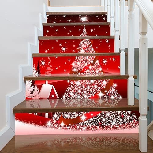 3d Christmas Tree Stair Stickers Decals-6pcs/set 7f2cm