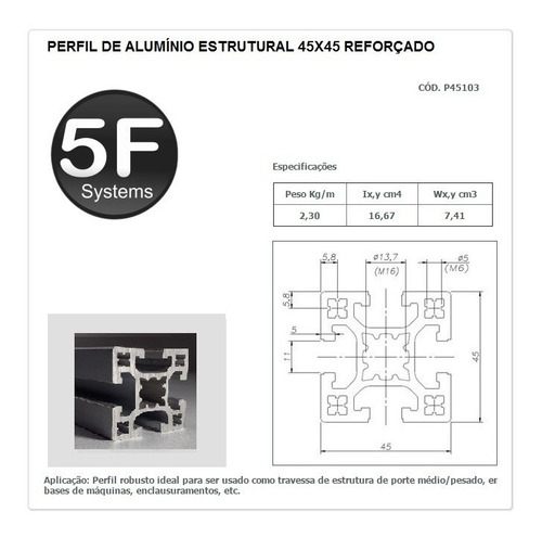 Perfil Estrutural Em Alumínio 45x45 Reforçado