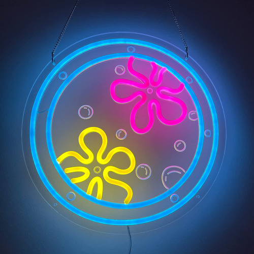 Letrero Neon Diseño Flor Buey Para Decoracion Pared Mar Mano