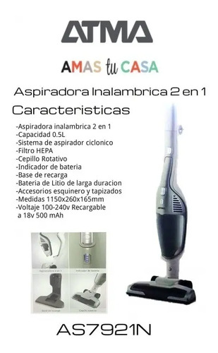 ASPIRADORA INALAMBRICA ATMA AS7921N - Caracol Digital