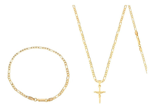 Kit Corrente Pingente E Pulseira Masculina Banhada Ouro 18k