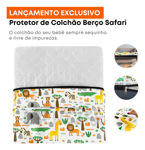 Protetor Capa Antixixi Colchão Berço Mini Cama Silencioso Impermeável Safari