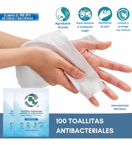 Toallitas Húmedas Antibacteriales Caja Con 100 Piezas