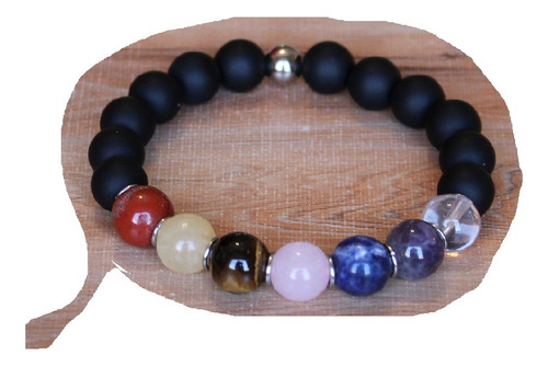 Pulsera Obsidiana Negra Con Piedras De Los 7 Chakras Unisex