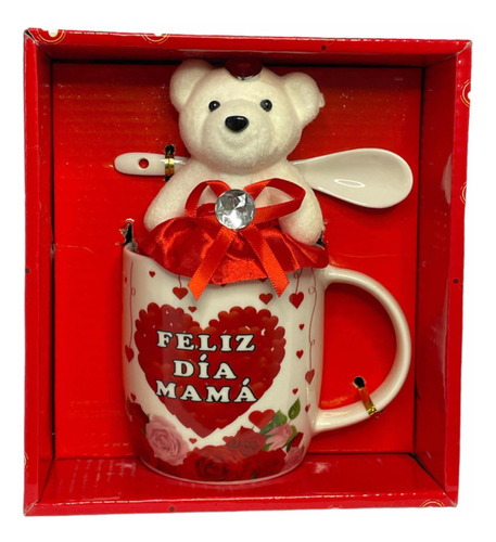 Tazón Día De La Madre + Cuchara + Osito Peluche