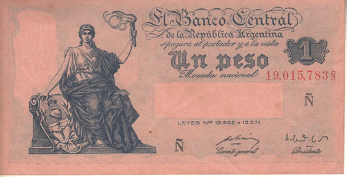 Bottero 1843 - Billete De 1 Peso Mon. Nac. Año 1952 - Vf