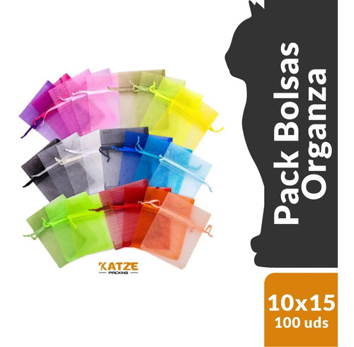 100 Bolsas Organza Tela Mix 8 Colores 10x15