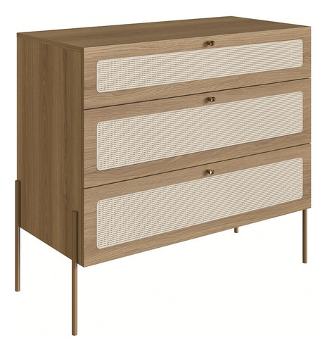 Cômoda Para Quarto 3 Gavetas Pé Metal Arlo A10 Hanover Doura Cor Dourado