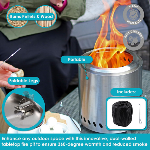 Sunnydaze Fogata De Mesa Sin Humo Con Patas Plegables Bolsa