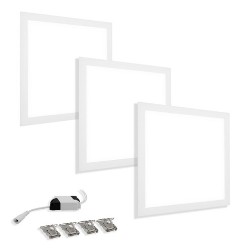 Kit 3 Luminária Plafon Painel 36w Embutir 40x40 Branco Frio 110V/220V (Bivolt)