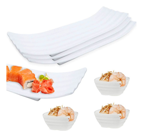 Kit Prato 36x12 Buffet Comida Japonesa Melamina+ 3 Molheiras