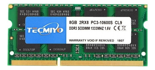 Memoria RAM gamer color verde  8GB 1 Tecmiyo 8GB-PC3-10600S-G0