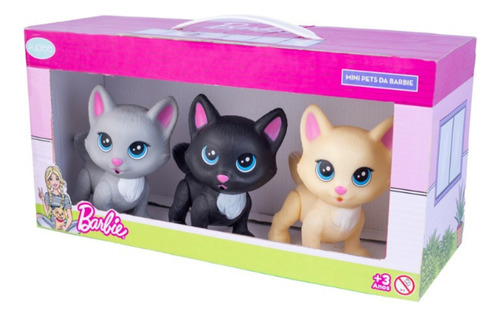 Kit Com 3 Minis Gata Cinza Preto E Creme Mini Pets Da Barbie
