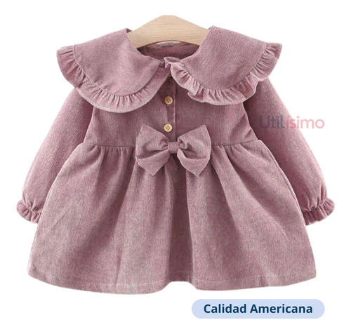 Vestido De Cotelé Con Volado Forrado En Plush Niña Jump Kids