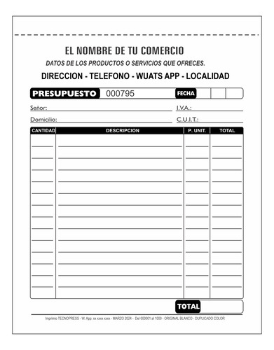 10 Talonarios 14x20 - Duplicados Numerados Papel Blanco