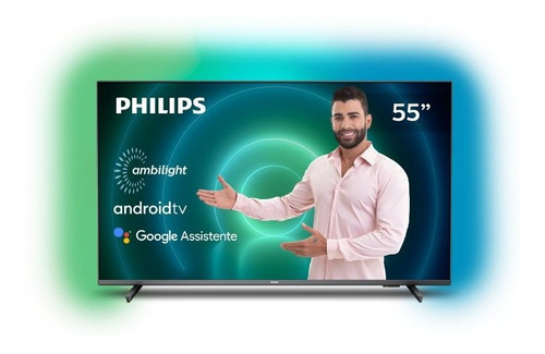 Imagem 1 de 4 de Smart Tv Philips 55 Cinza Ambilight Uhd Led 4k 55pug7906/78