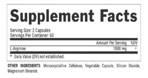 Imagen 2 de 2 de L-arginina 1000 Mg 120 Cápsulas 60 Servicios Oxido Nitrico