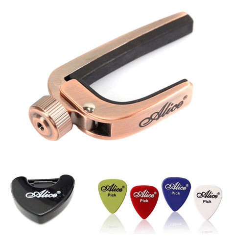 Capotraste Alice Para Guitarra + Soporte Adhesivo + 4 Uñeta