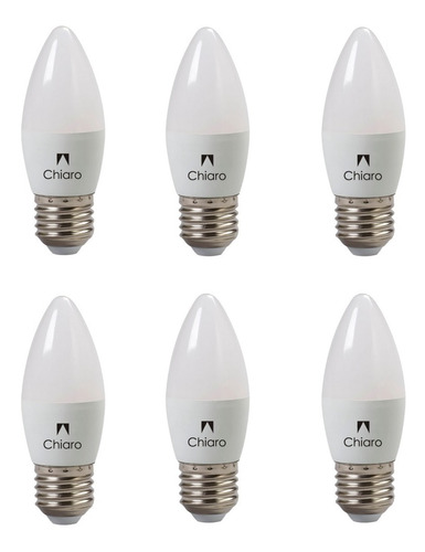 Pack 6 Lamparas Led Vela 6w (60watts) E27 Rosca Común Chiaro