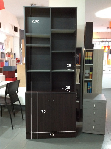 Imagen 2 de 4 de Biblioteca 80 Cm. Con Puertas Abajo Wengue Armada