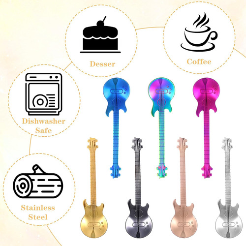 Cucharas Con Forma De Guitarra, 7 Unidades, Acero Inoxidable