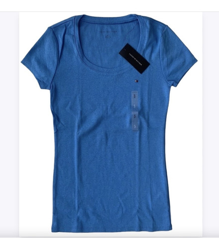 Camiseta Básica Tommy H. Feminina Importada Azul Original