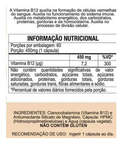 Kit 4x Vitamina B12 Cianocobalamina 4x60 Cápsulas Duom