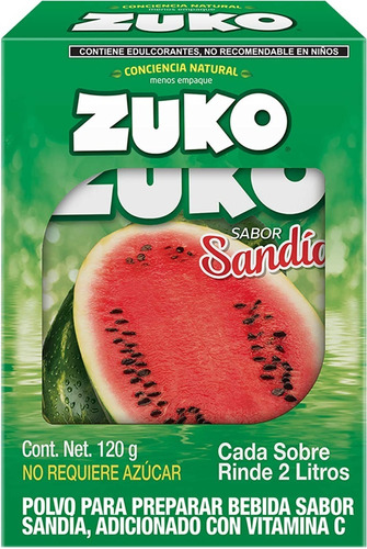 Zuko Polvo Para Bebida Sabor Sandia 8 Sobres