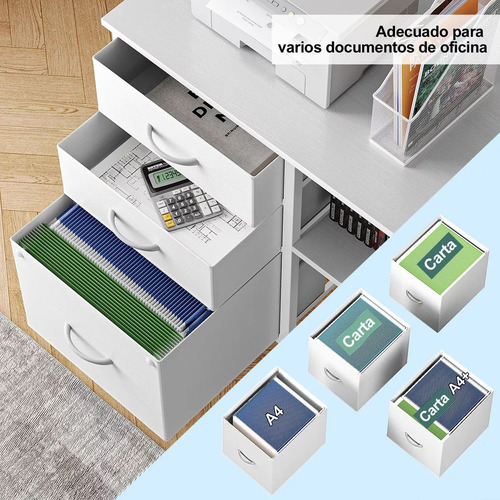 Archivero De Organizador Minimalista Con 3 Cajones Y Ruedas Blanco