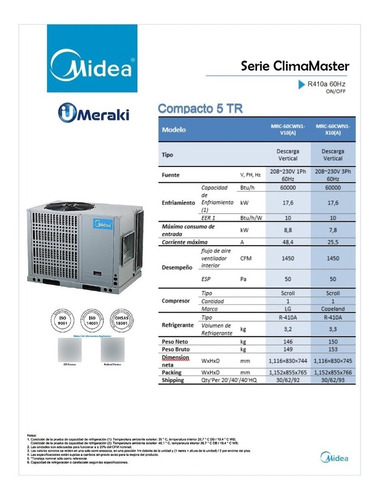 Imagen 3 de 3 de Aire Acondicionado Compacto 5tr 208-230v 1ph 60hz Midea