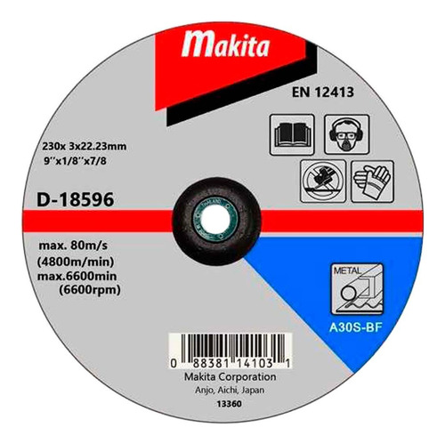 Disco Corte Metal Centro Deprimido 9''x3mm - Makita