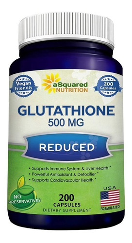 L- Glutathione Reduced Puro 500mg X200u Asquared Nutrition Sabor Neutro